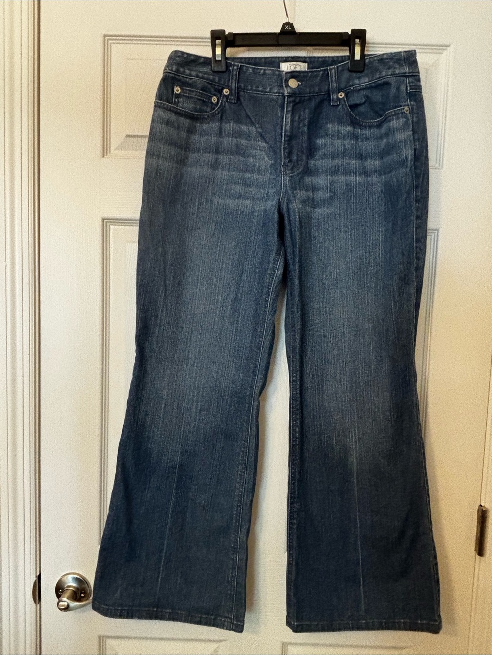Ann Taylor Wide-Leg Flare Jeans in Dark Blue Wash